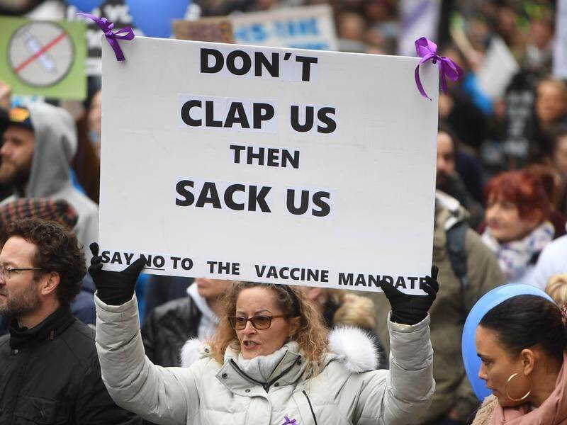 Protests against healthcare worker jab mandates have taken place in London and other cities.