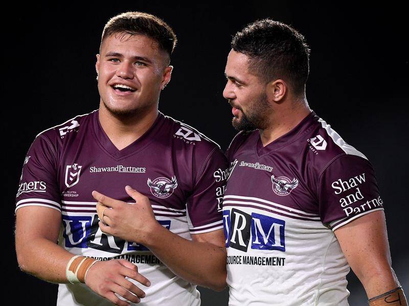 Josh Schuster (l) has been a relevation for Manly in the NRL this season given his versatility.