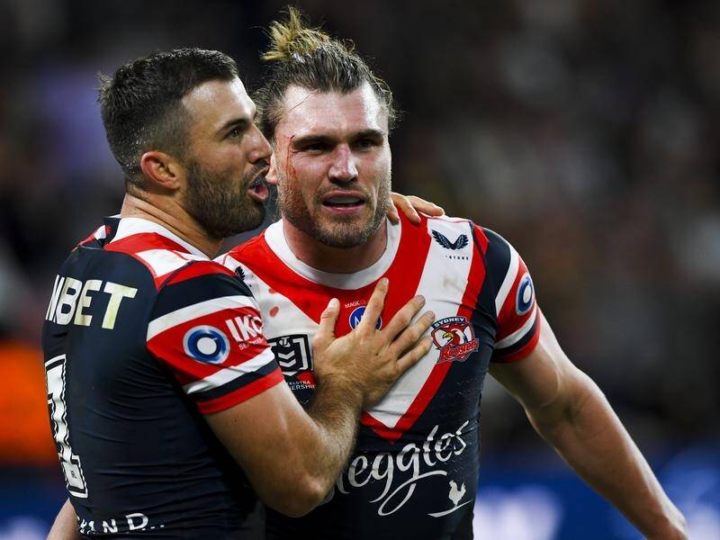Angus Crichton (r) is set to rejoin his Roosters teammate James Tedesco in NSW's 17 for Origin II.