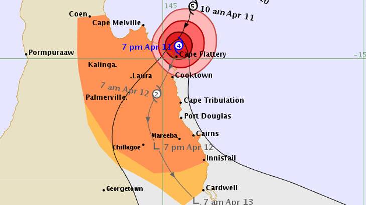 A Cyclone Ita tracking map issued by the Bureau of Meteorology at 7pm. Photo: Supplied