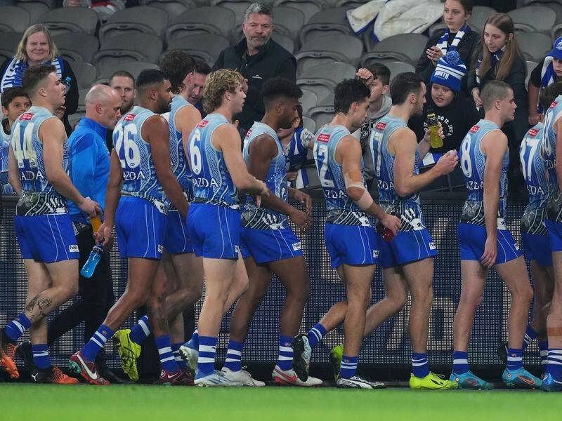 The Kangaroos' 47-point defeat to premiers Melbourne was their ninth loss in 10 starts this season.