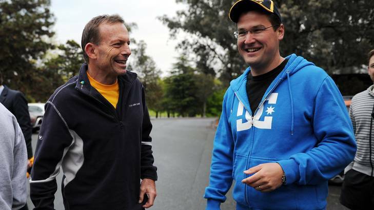 Federal leader of the Liberal party Tony Abbott had a morning run with ACT Liberal leader Zed Seselja around Lake Burley Griffin today.