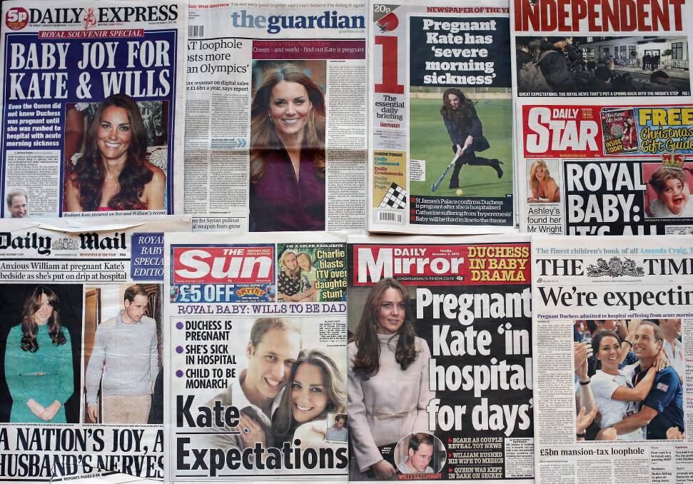 A selection of the front pages of the UK National newspapers showing news of the Duchess of Cambridge's preganancy. Photo illustration by Dan Kitwood/Getty Images